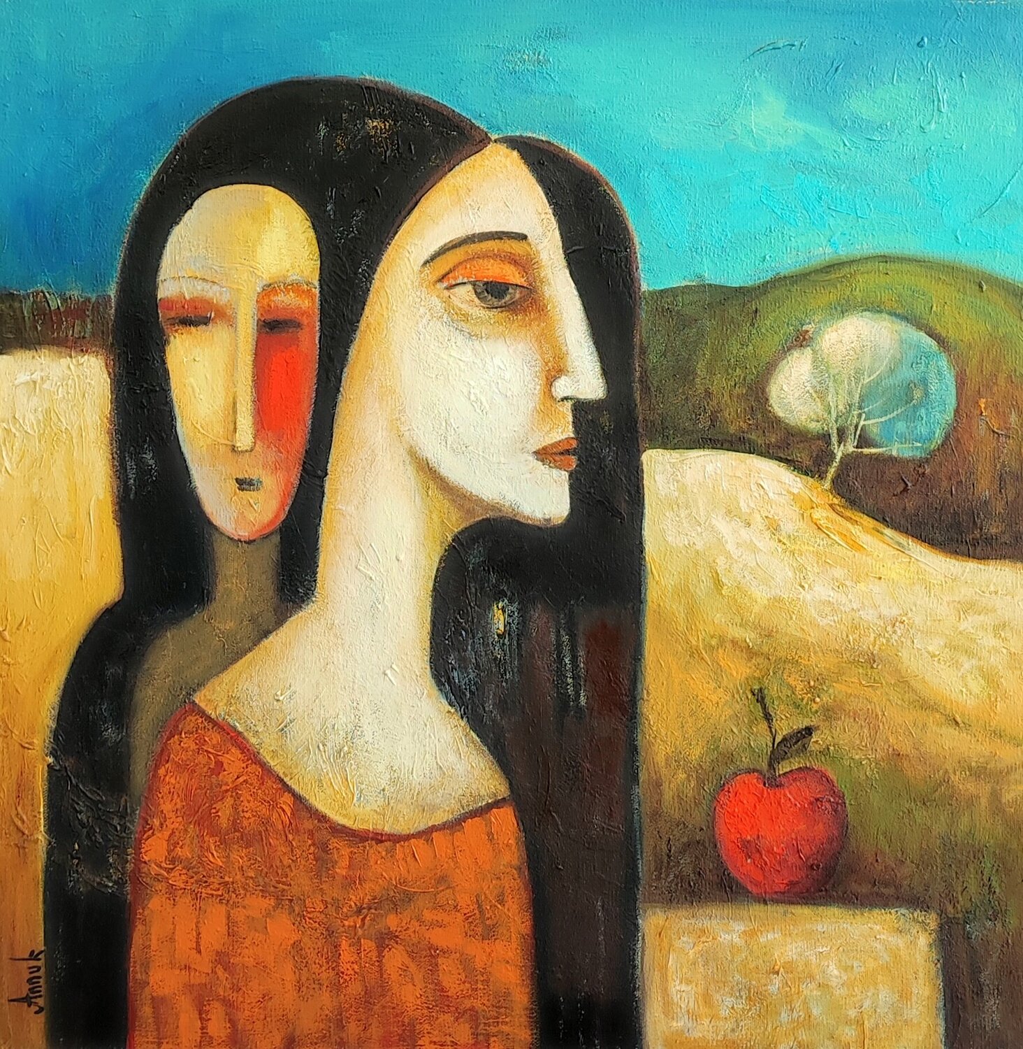 The red apple Anna Soghomonyan Original painting for sale