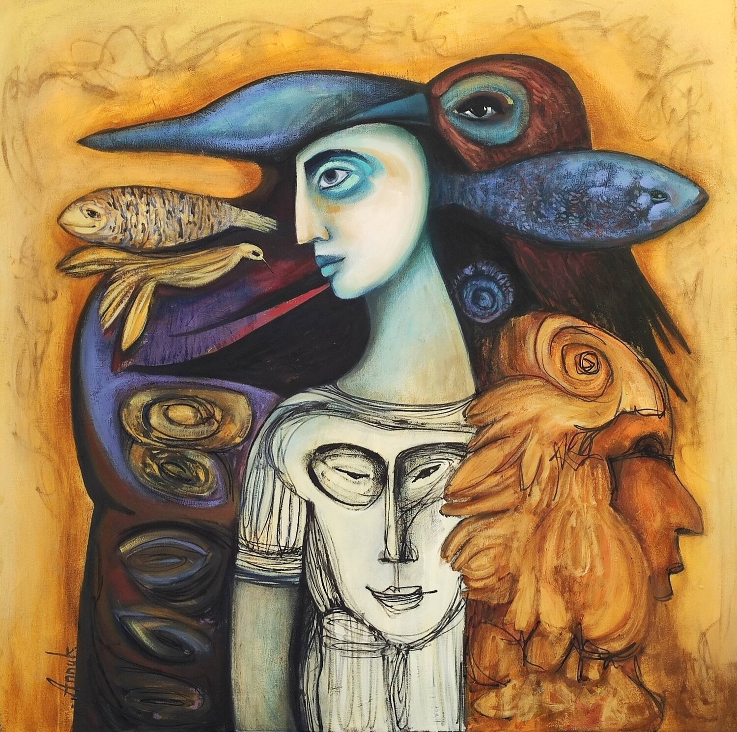 Many Faced Anna Soghomonyan Original painting for sale