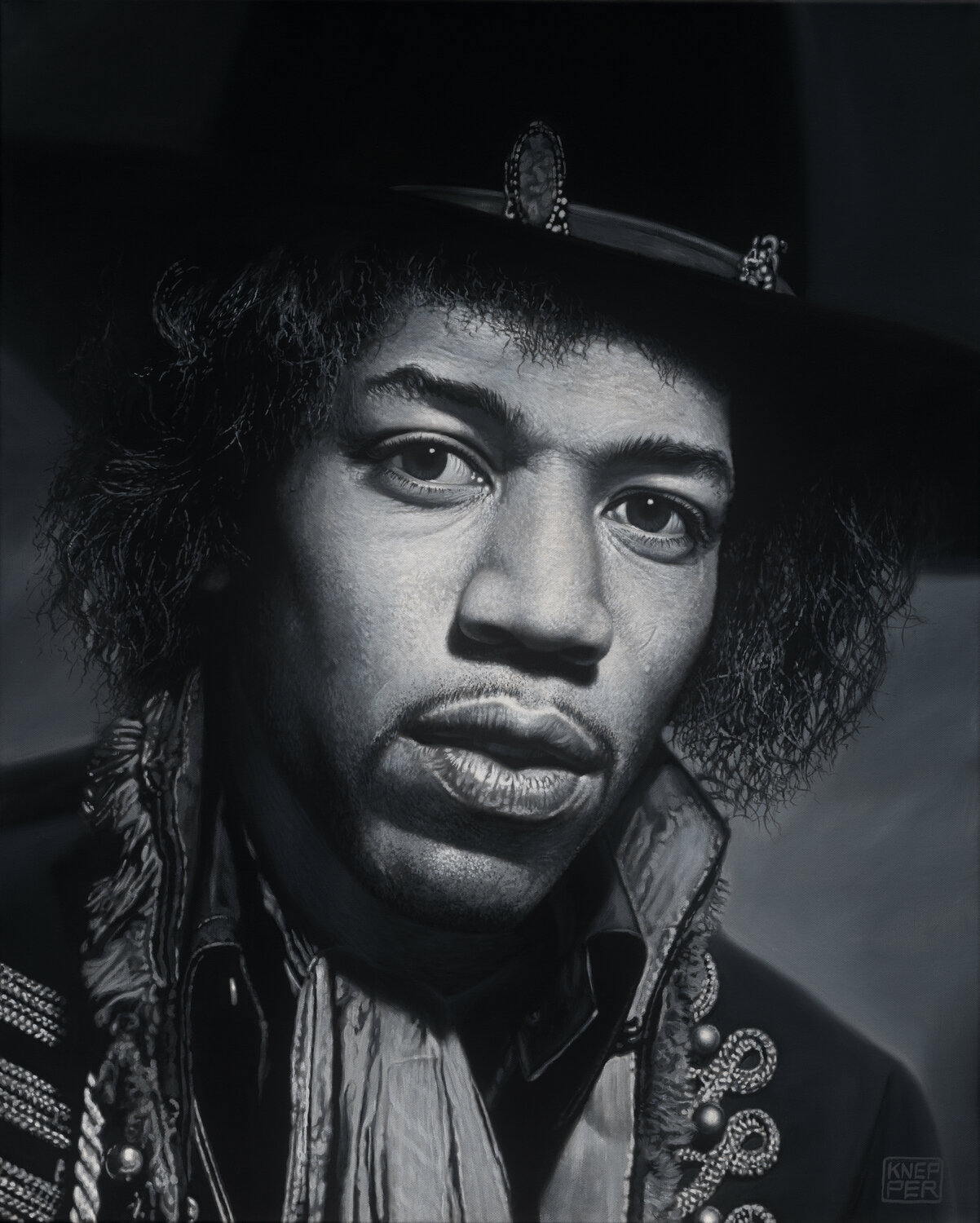 Jimi Hendrix- black and white Michael Knepper Original painting for sale