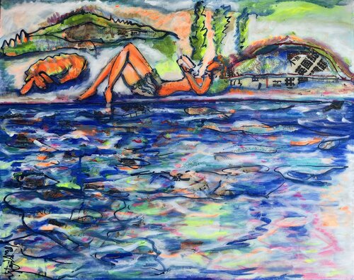 Apaisement au bord de l'eau avec mon chien by PatMoli, Painting for Sale on Select