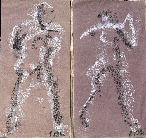 Diptyque noir& blanc. de 2 hommes by PatMoli, Drawing for Sale on Select