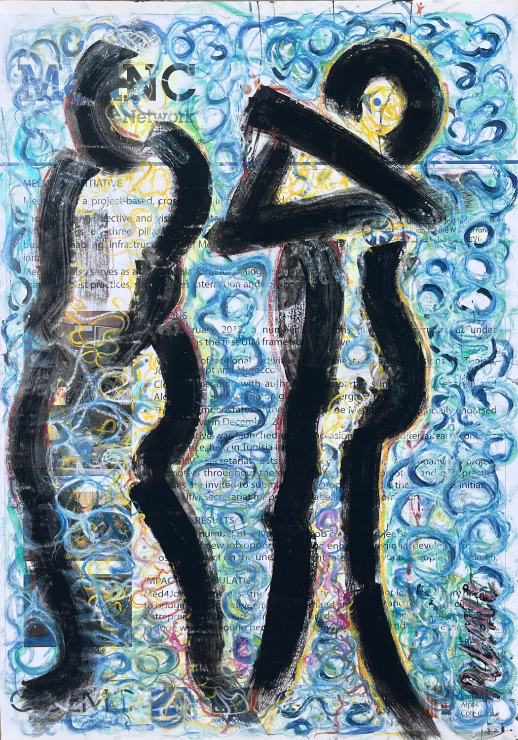 2 PERSONA AU BORD  DE L'EAU PatMoli Original painting for sale