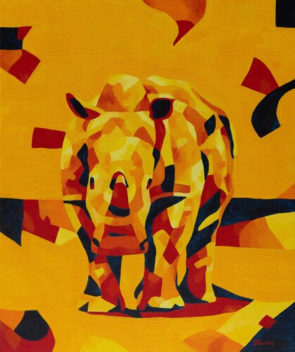 Rhino in the Scorching Heat by Beate Blume, Painting for Sale on Select
