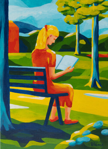 Reading Woman in a Park by Beate Blume, Painting for Sale on Select
