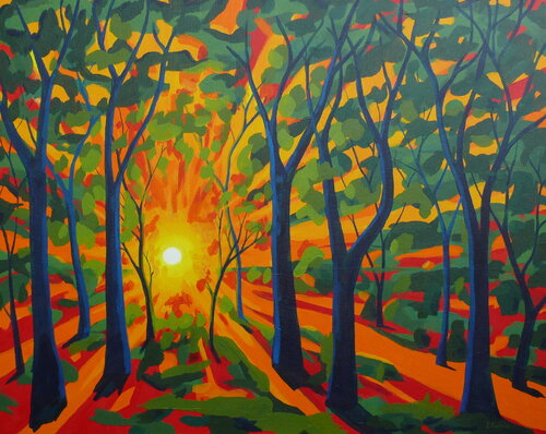 Last Sunlight in the Forest by Beate Blume, Painting for Sale on Select