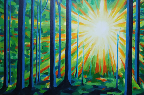 Rays of Light in the Forest by Beate Blume, Painting for Sale on Select