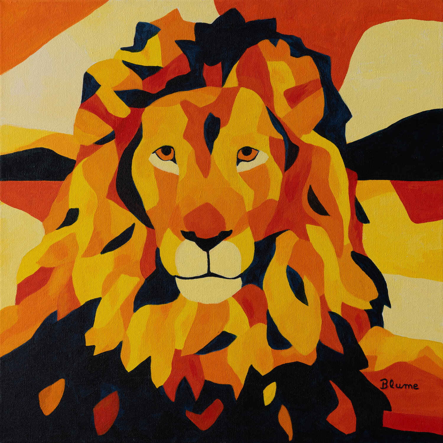 Fiery Lion Head Beate Blume Original painting for sale