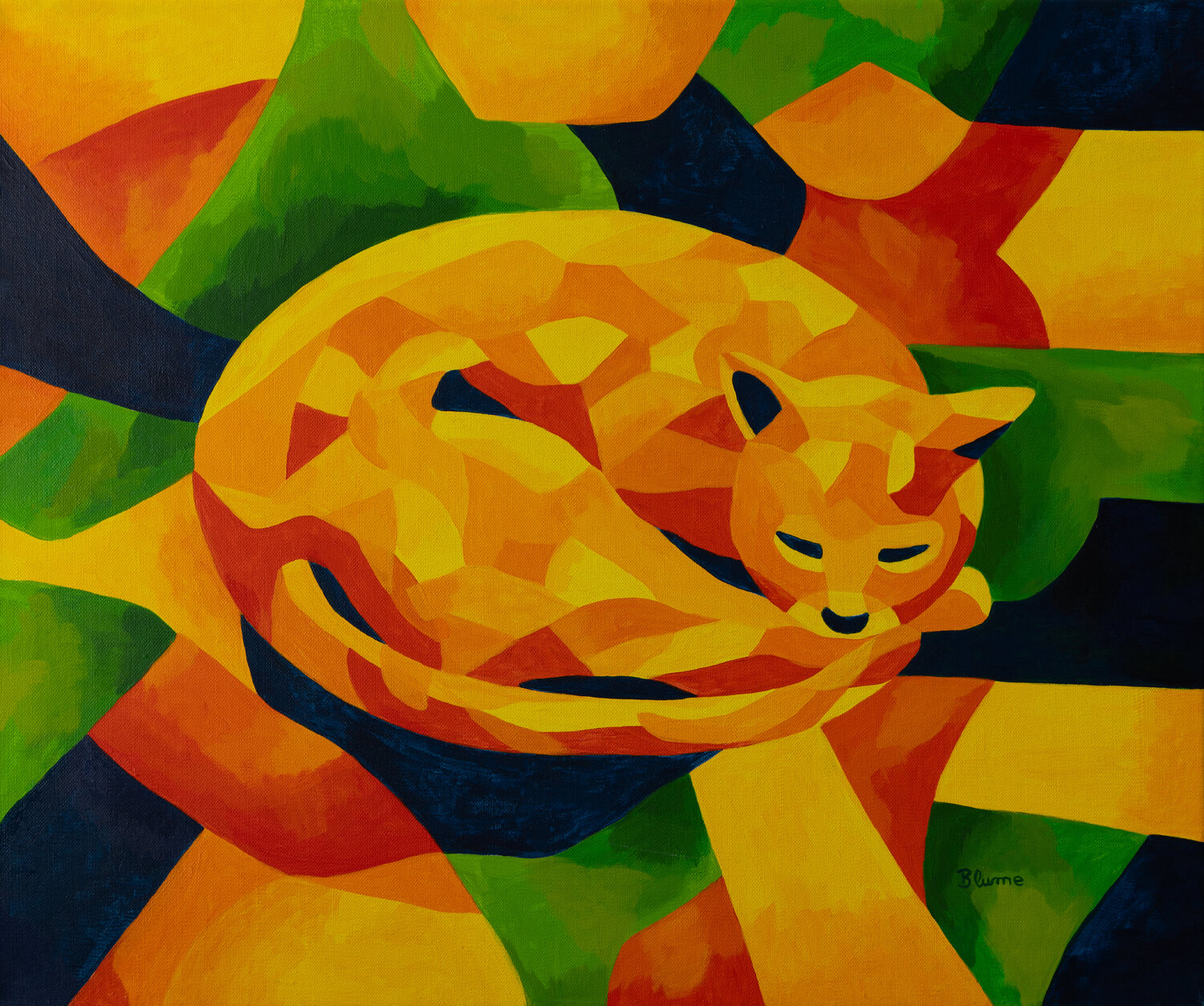 Colourful Catnap Beate Blume Original painting for sale