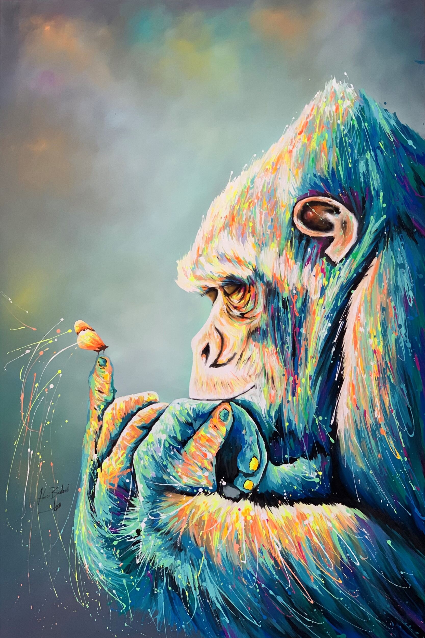 Gorilla con farfalla pop