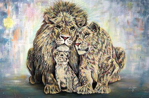 The Lion Family with Baby by Hani Badawi Leo, Painting for Sale on Select