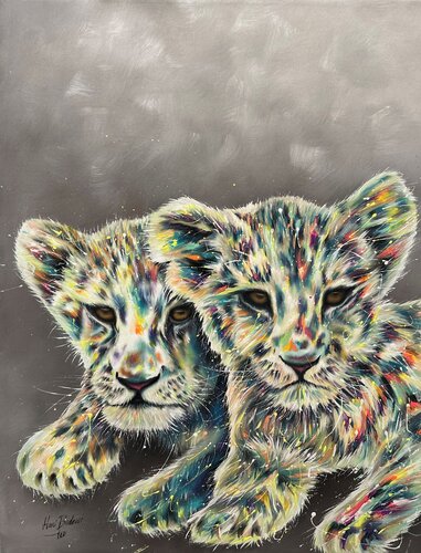 Baby Lions Pop by Hani Badawi Leo, Painting for Sale on Select