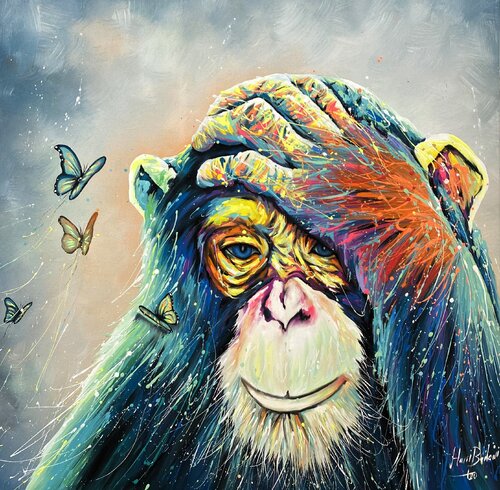 Monkey with Butterfly by Hani Badawi Leo, Painting for Sale on Select