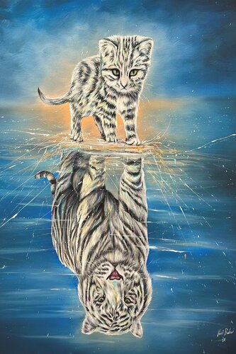 Metamorphosis of the White Cat by Hani Badawi Leo, Painting for Sale on Select