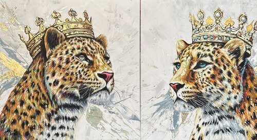 Golden Leopard King & Queen - 2 artworks by Hani Badawi Leo, Painting for Sale on Select