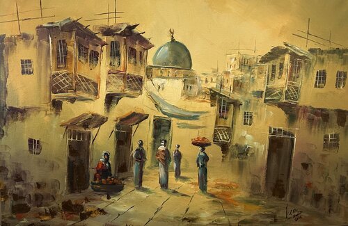 Oriental daily life landscape by Hani Badawi Leo, Painting for Sale on Select