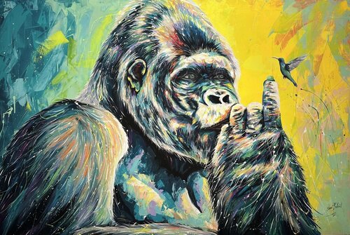 The Hummingbird and the Gorilla's Secret Garden by Hani Badawi Leo, Painting for Sale on Select