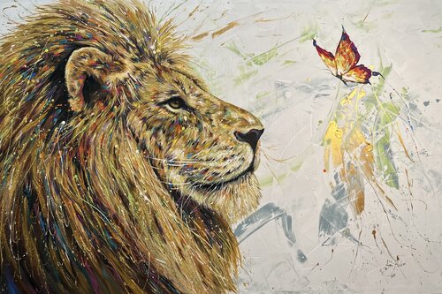 Leone e farfalla by Hani Badawi Leo, Painting for Sale on Select