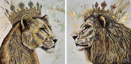 King e Queen Gold Lions - 2 artworks by Hani Badawi Leo, Painting for Sale on Select