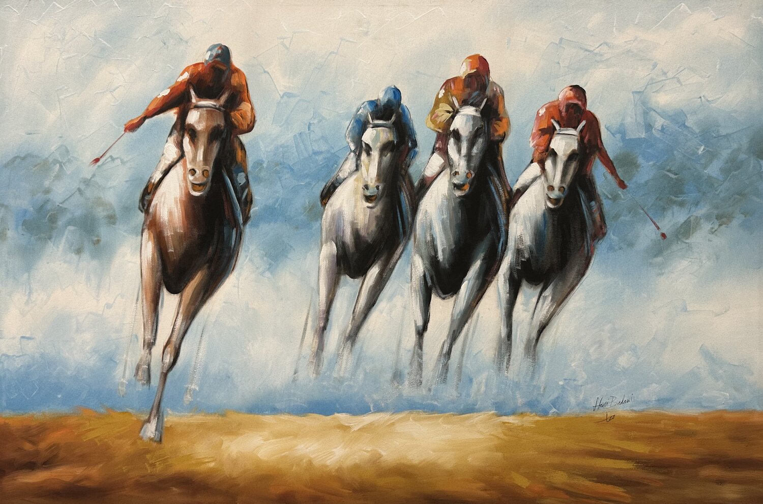 Cavalli in corsa Hani Badawi Leo Original painting for sale