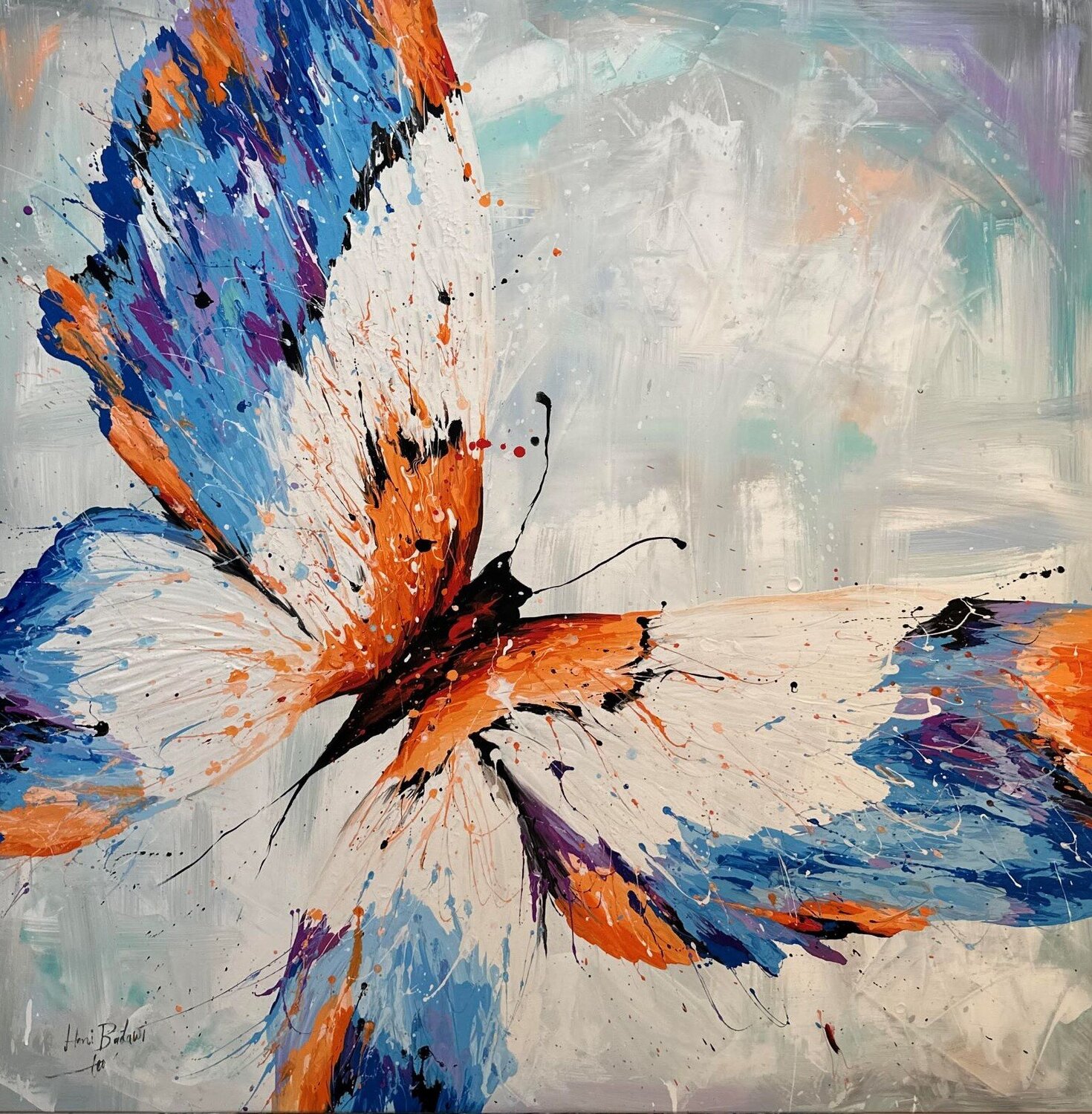 Farfalla Summer Orange Hani Badawi Leo Original painting for sale