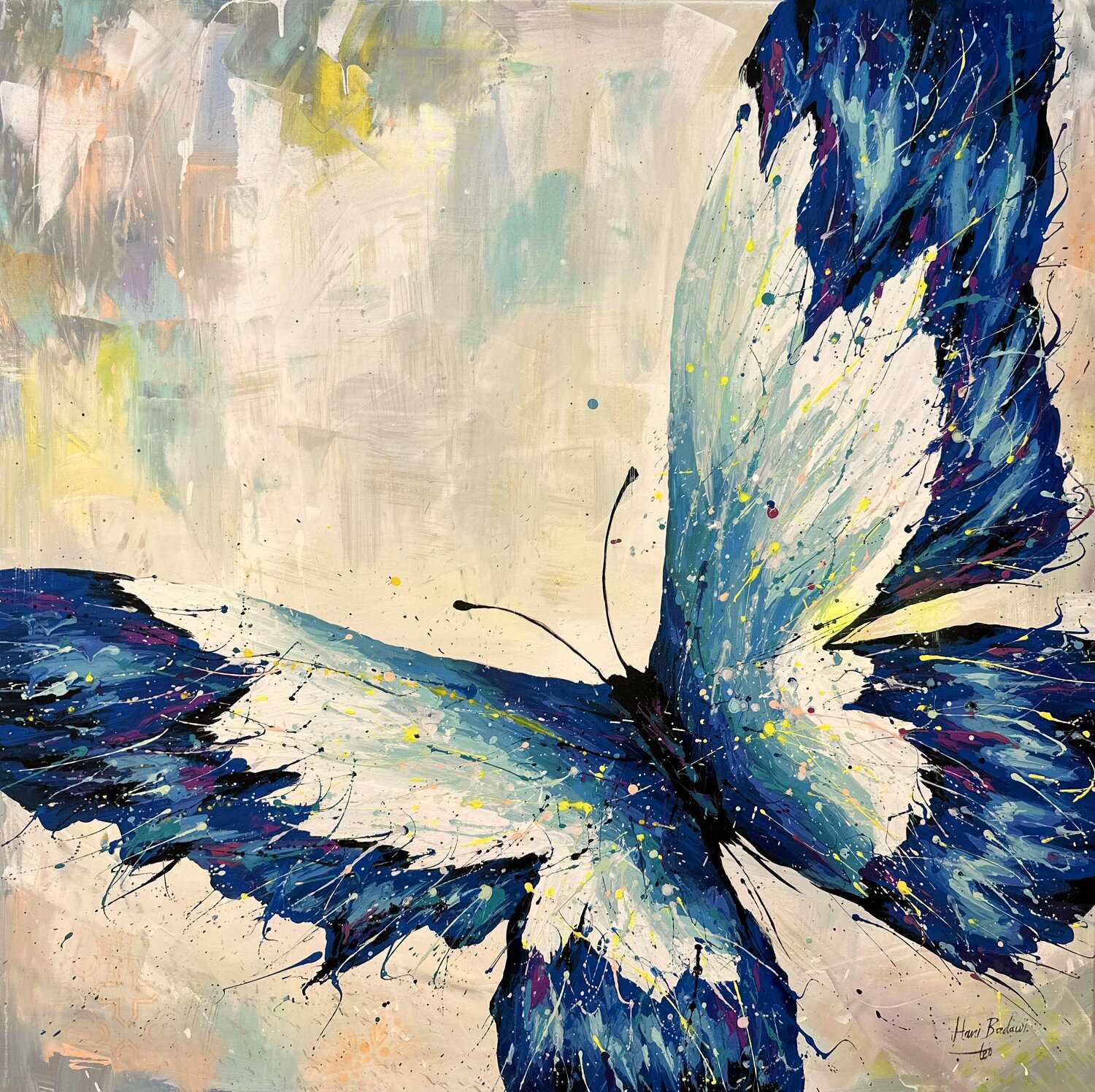 Farfalla Summer Blue Hani Badawi Leo Original painting for sale