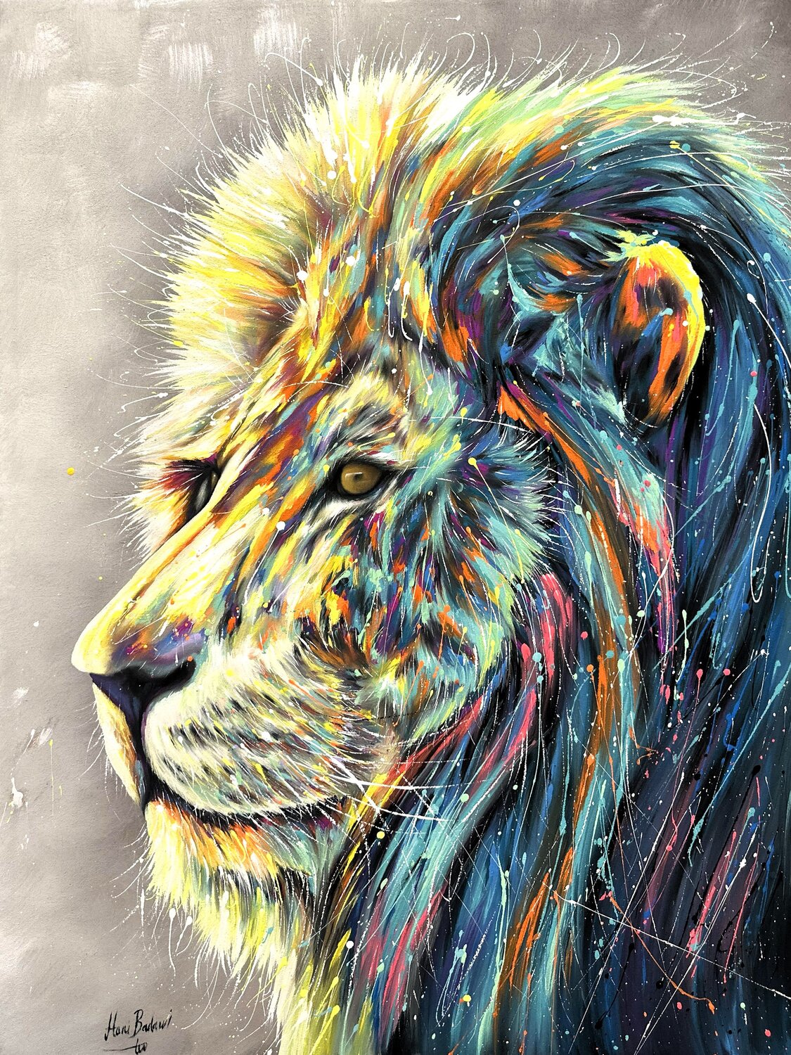 Lion Pop Color Hani Badawi Leo Original painting for sale
