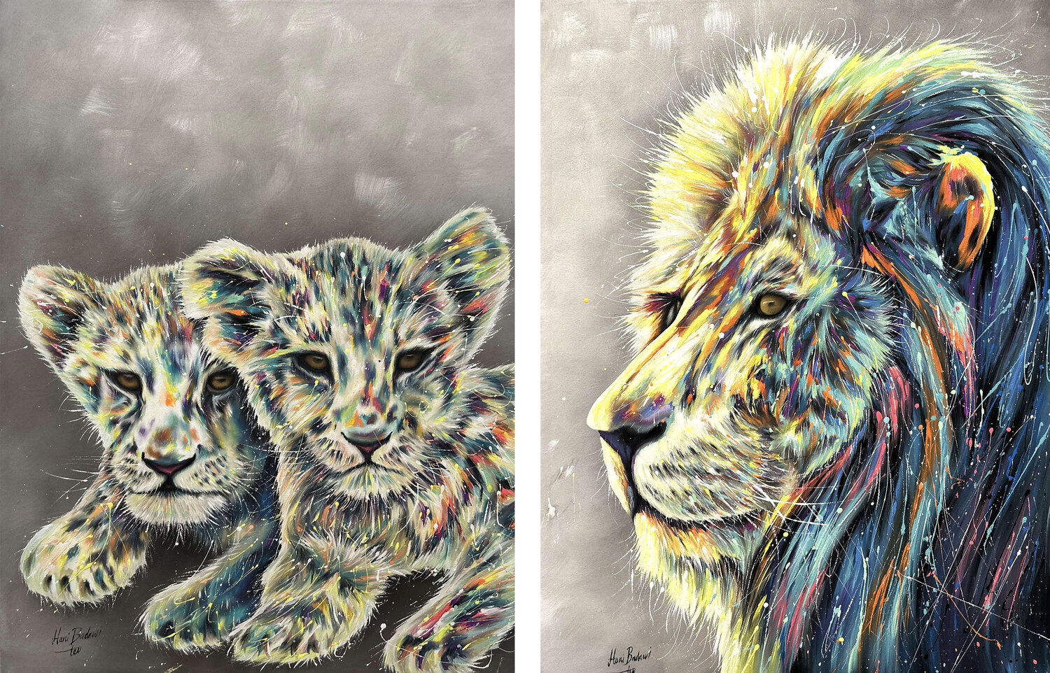 The King and the Princes Lions - 2 artworks Hani Badawi Leo Original painting for sale