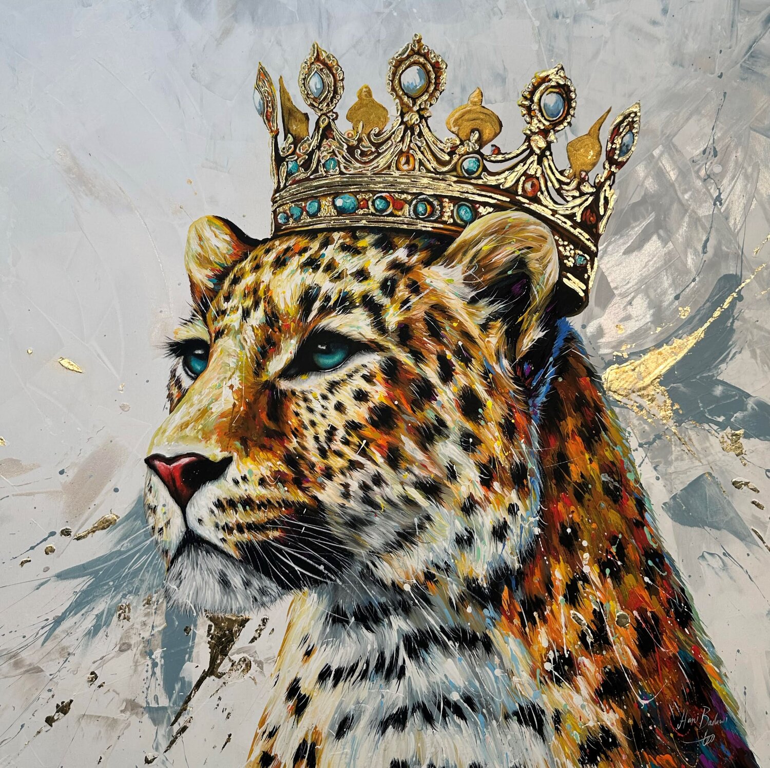 Golden Leopard Queen Hani Badawi Leo Original painting for sale