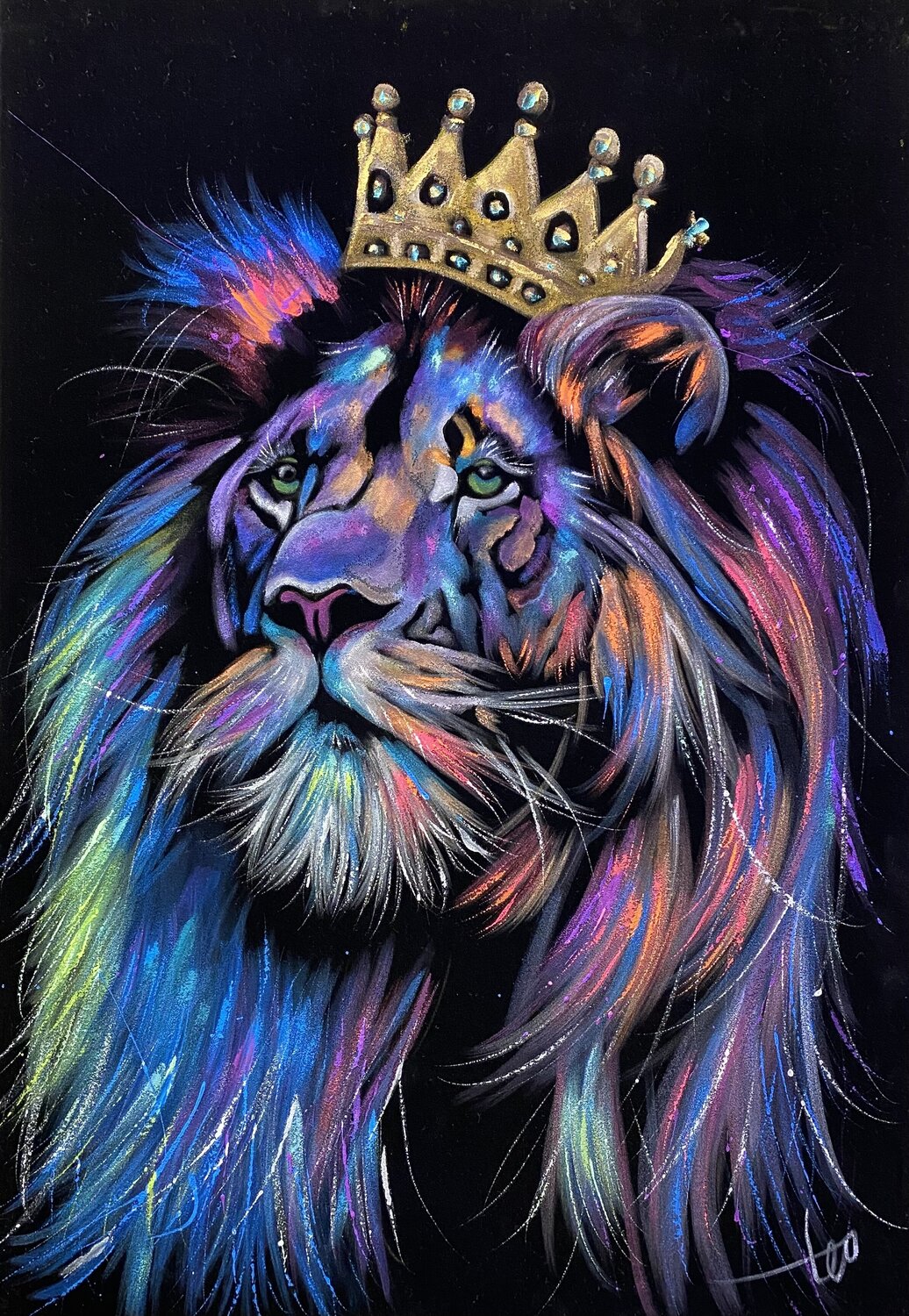 Lion the King Velvet Hani Badawi Leo Original painting for sale