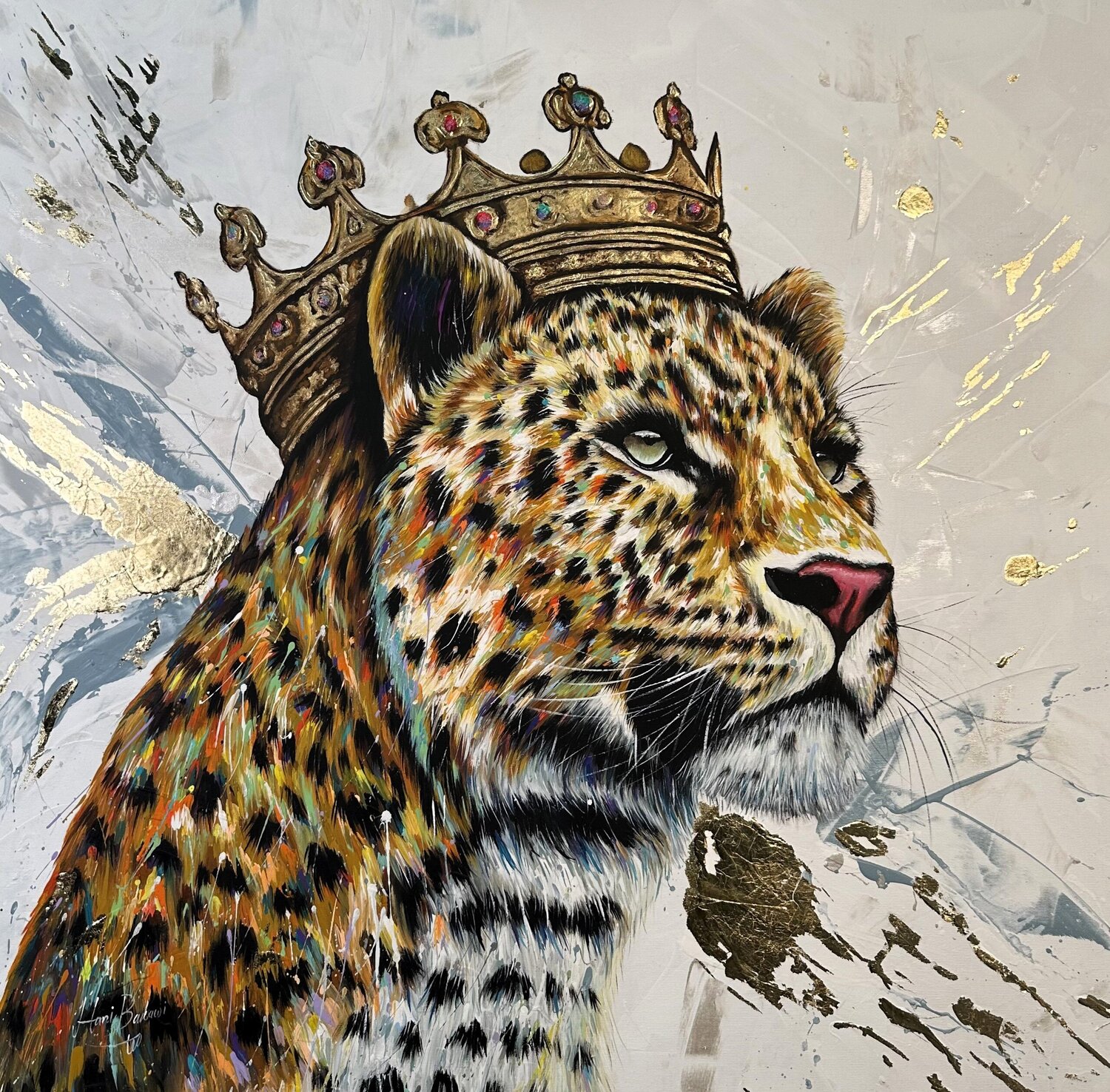 Golden Leopard King Hani Badawi Leo Original painting for sale