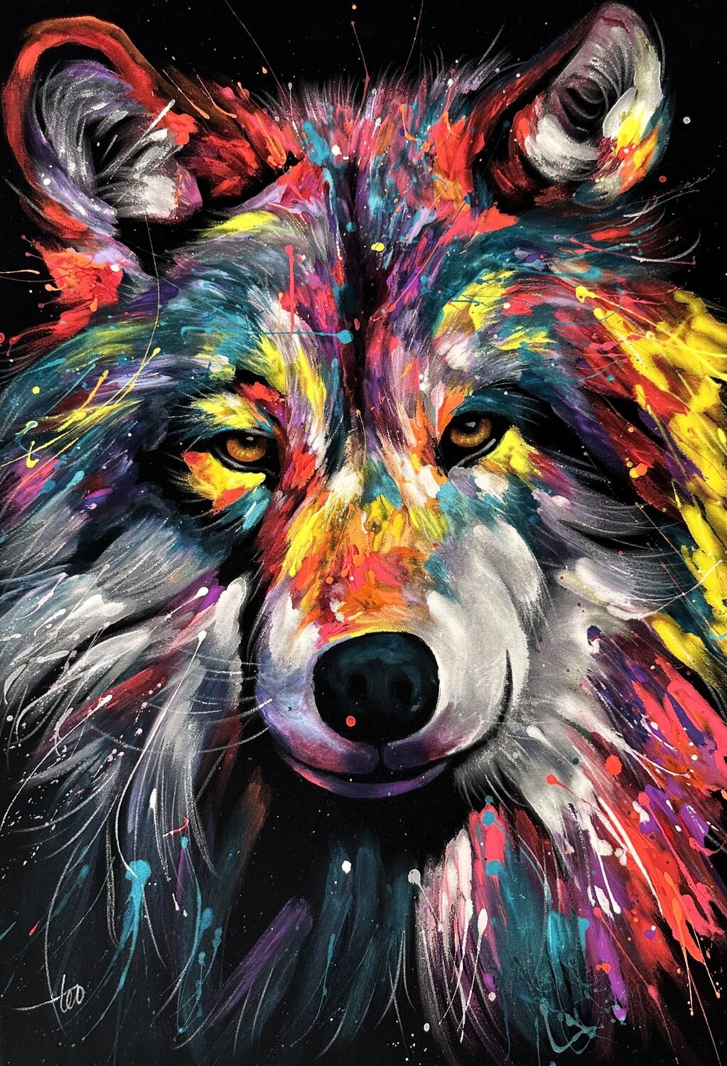 Lupo Pop neon color Hani Badawi Leo Original painting for sale