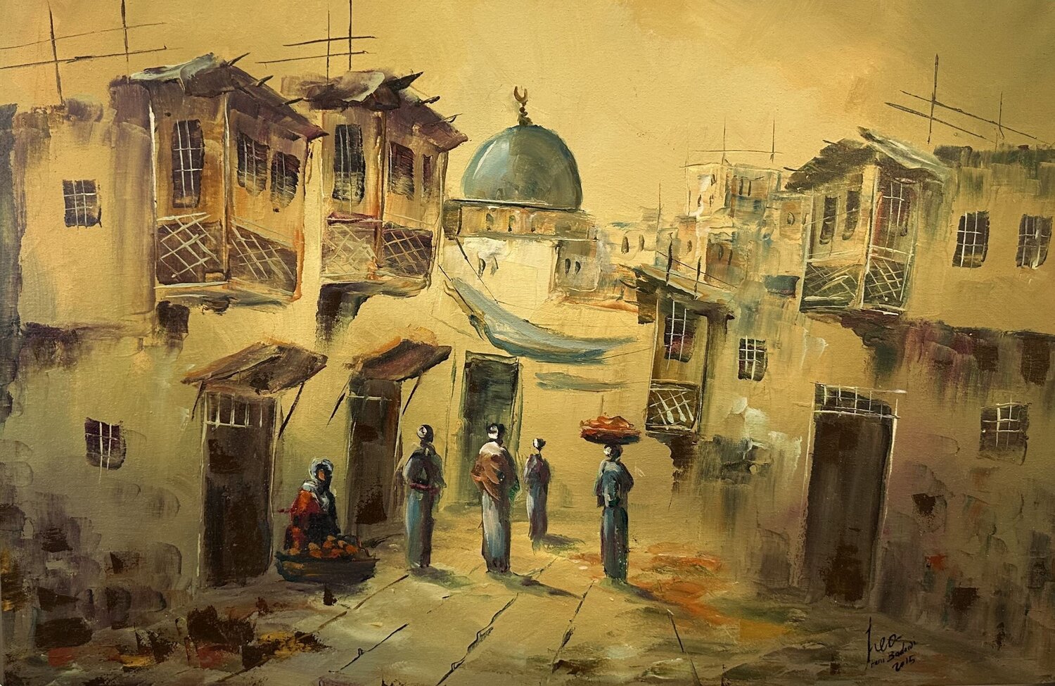 Oriental daily life landscape Hani Badawi Leo Original painting for sale