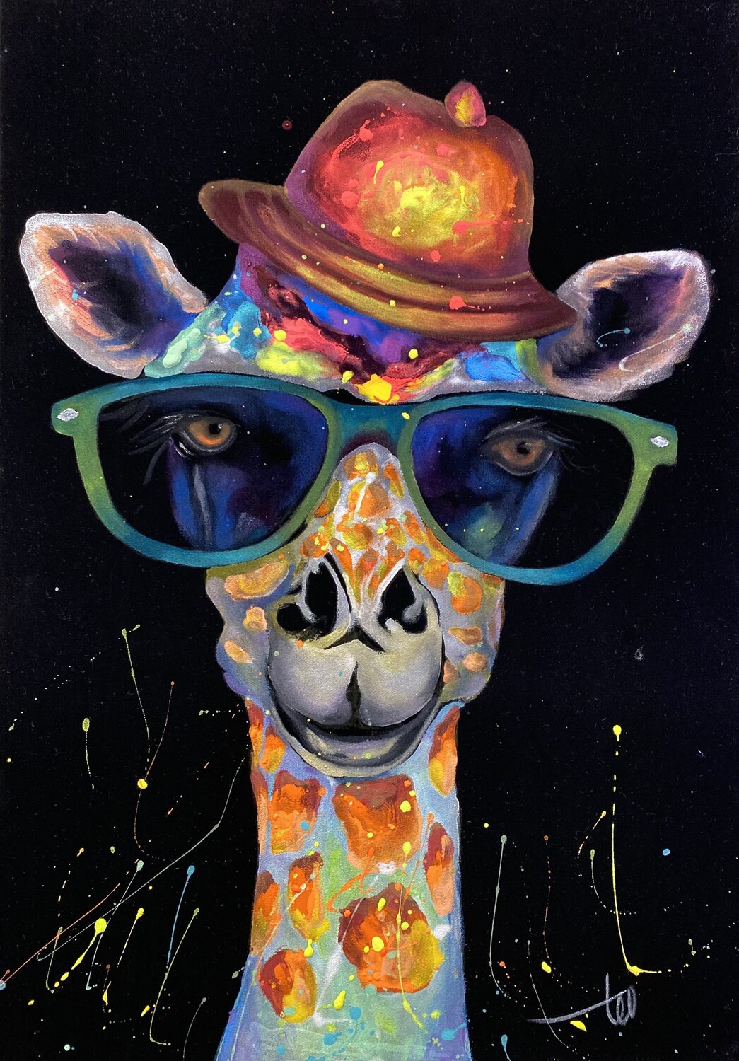 Giraffa Pop Color Star Hani Badawi Leo Original painting for sale