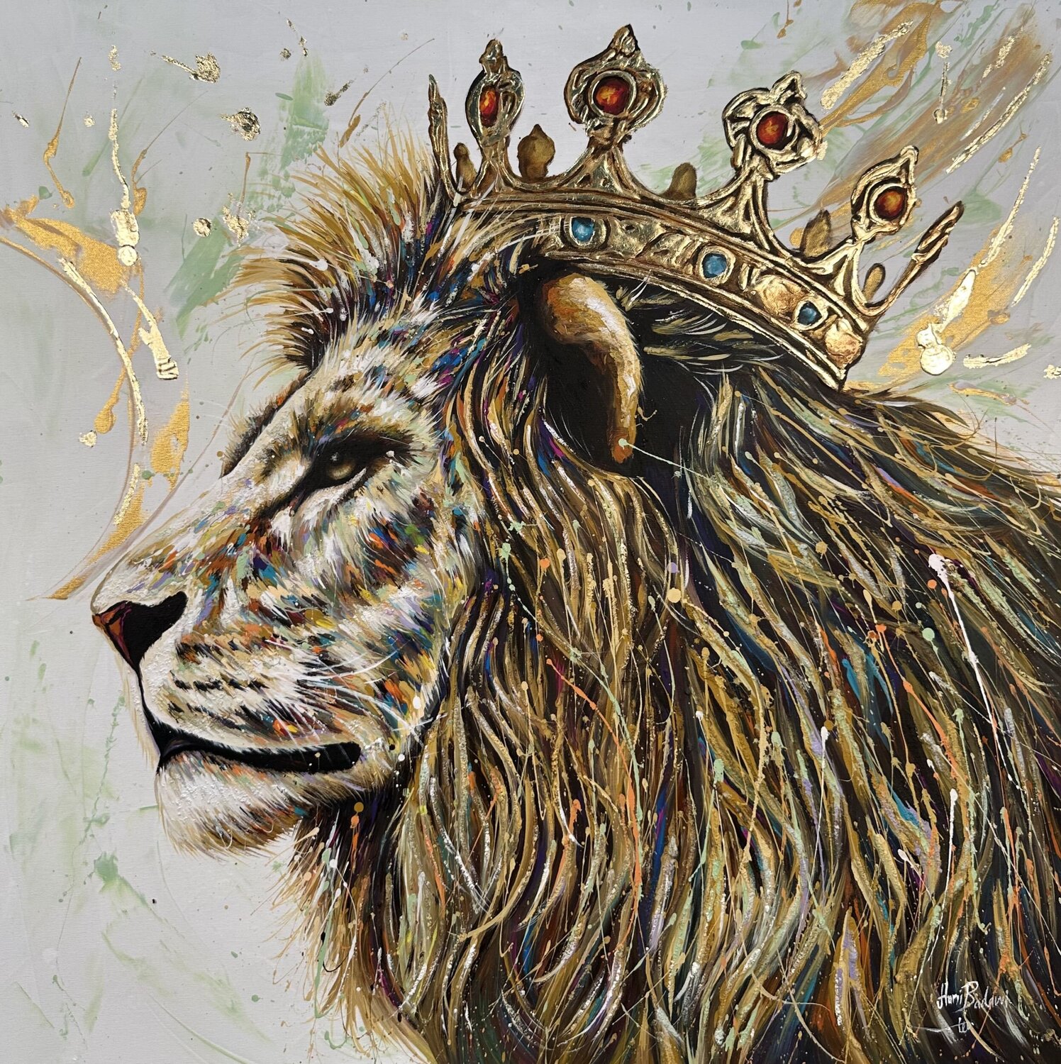 King Gold Lion Hani Badawi Leo Original painting for sale