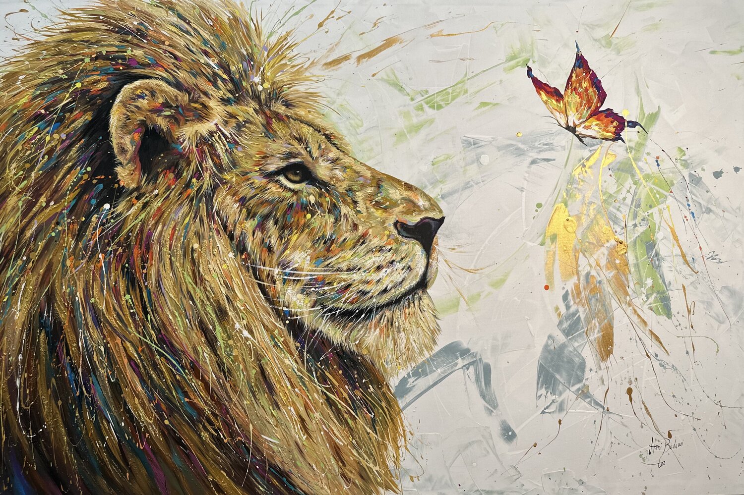 Leone e farfalla Hani Badawi Leo Original painting for sale