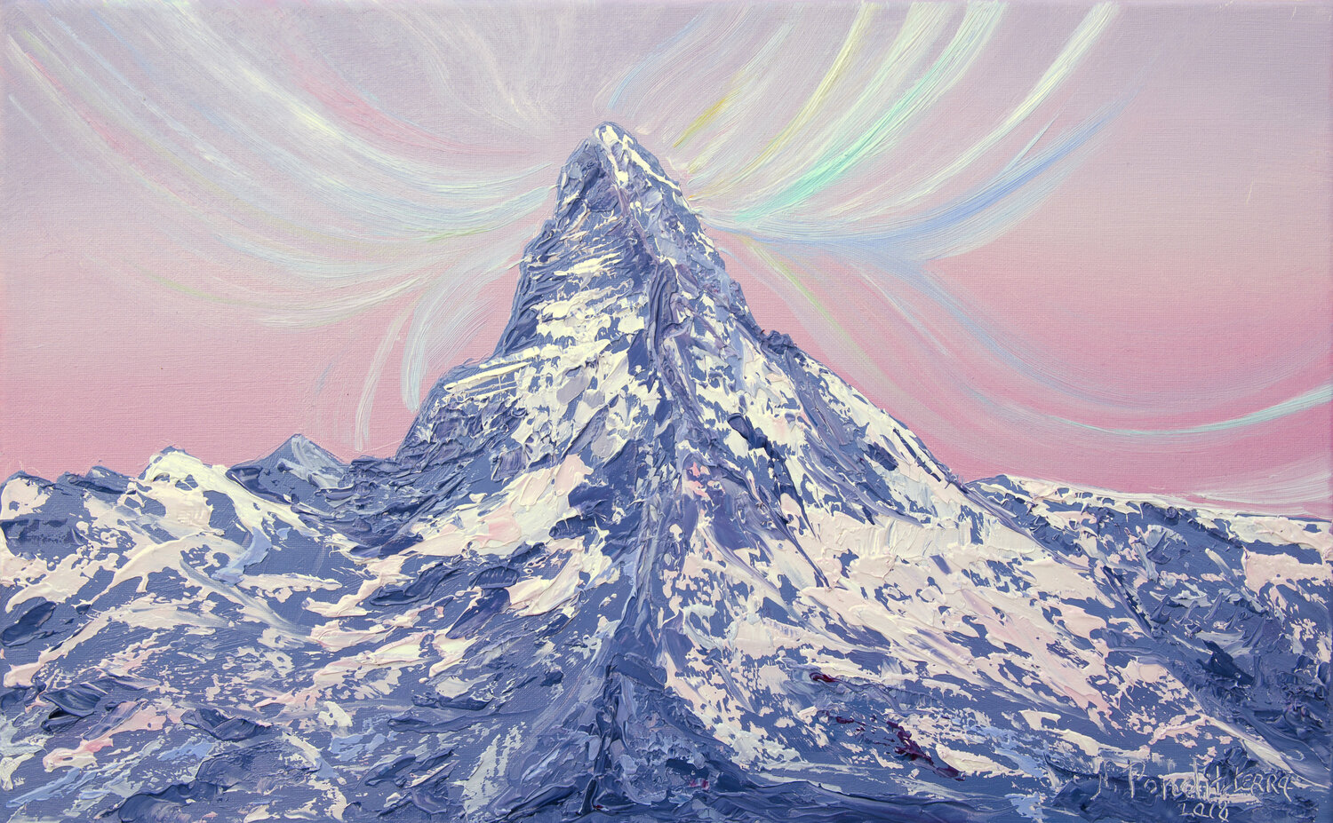 Matterhorn winter sunset Ponditerra Nino Original painting for sale