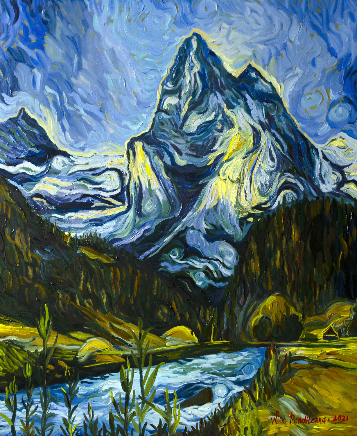 Swiss Alps Rosenlaui Ponditerra Nino Original painting for sale
