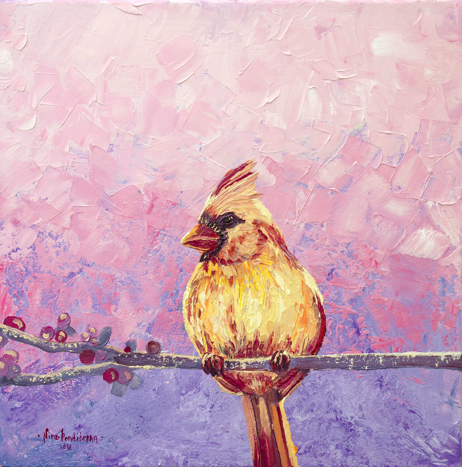Cardinal bird Ponditerra Nino Original painting for sale