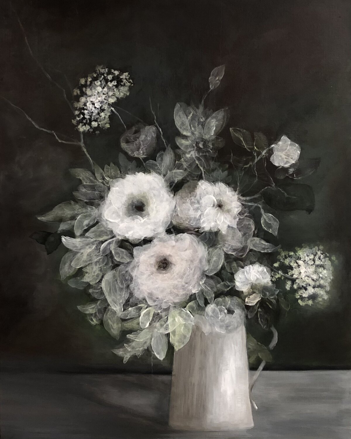 Vintage Paper Roses in Pitcher Tamara Bettencourt Original painting for sale