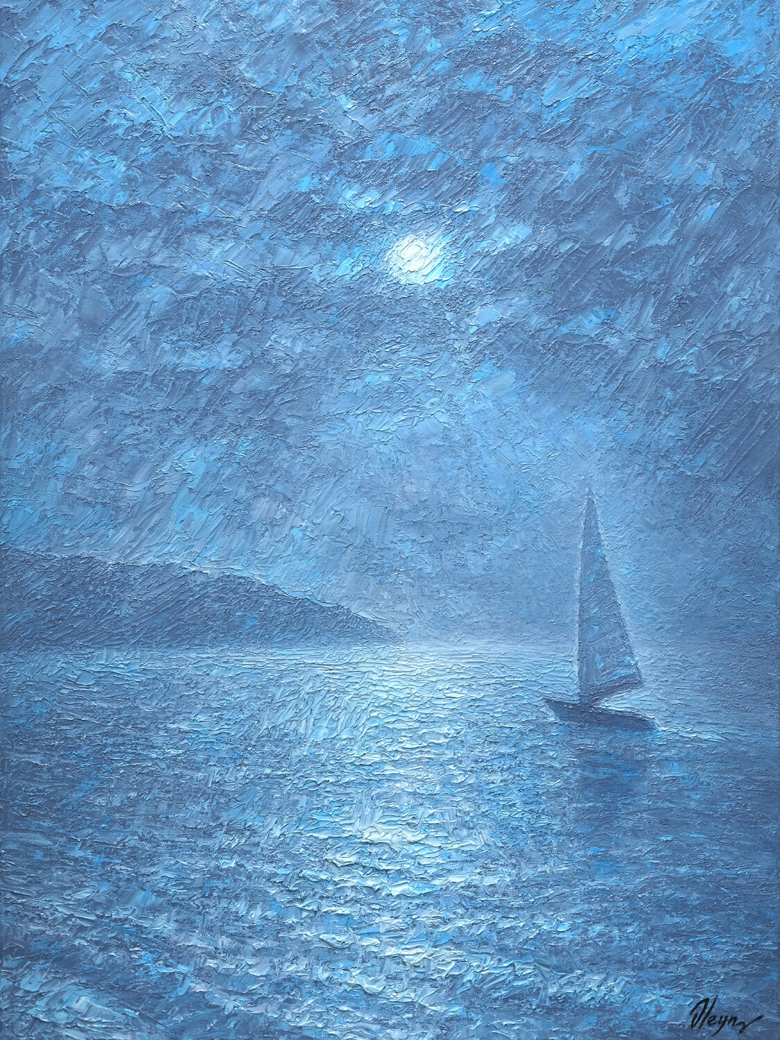 Moon and Yacht Dmitry Oleyn Original painting for sale
