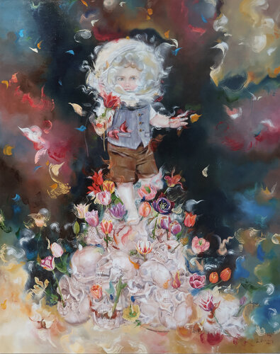Life, Death, and Tulips by Lena Applebaum, Painting for Sale on Select