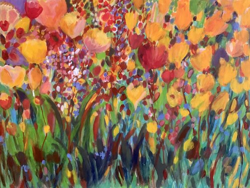 Golden field of yellow flowers by Anne Samson, Painting for Sale on Select