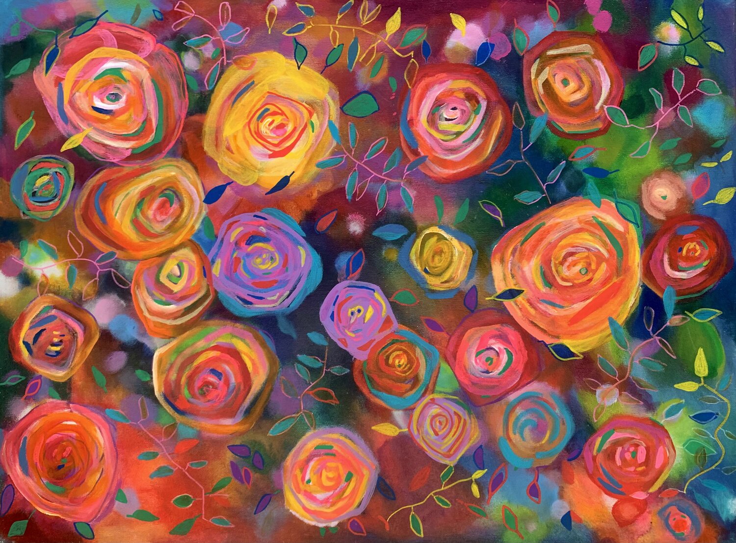 Gesang der bunten Rosen Anne Samson Original painting for sale