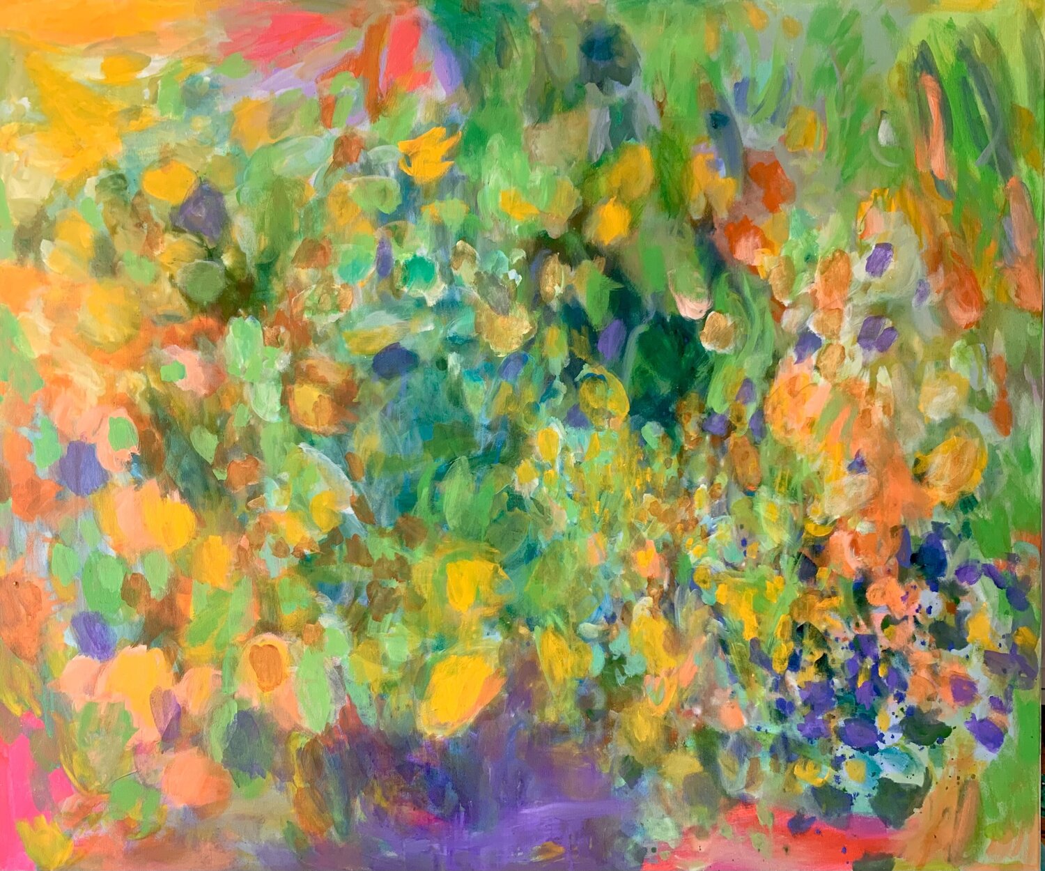Abstract. Flowers in a pot. Anne Samson Original painting for sale