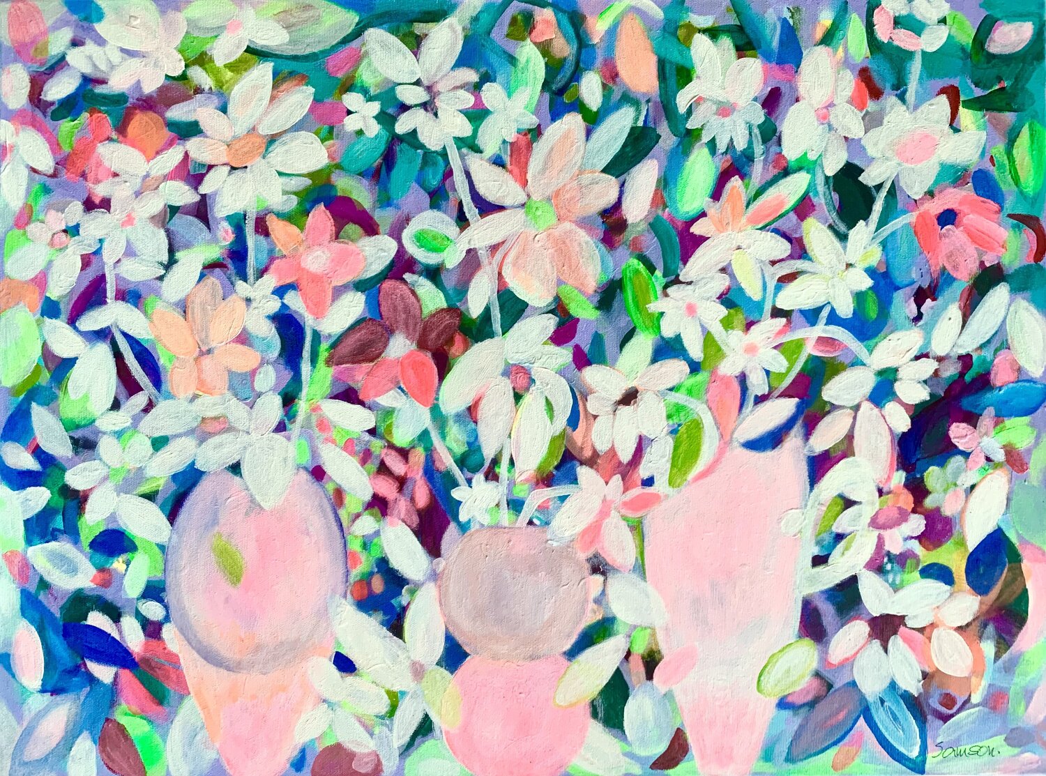 White flowers Anne Samson Original painting for sale