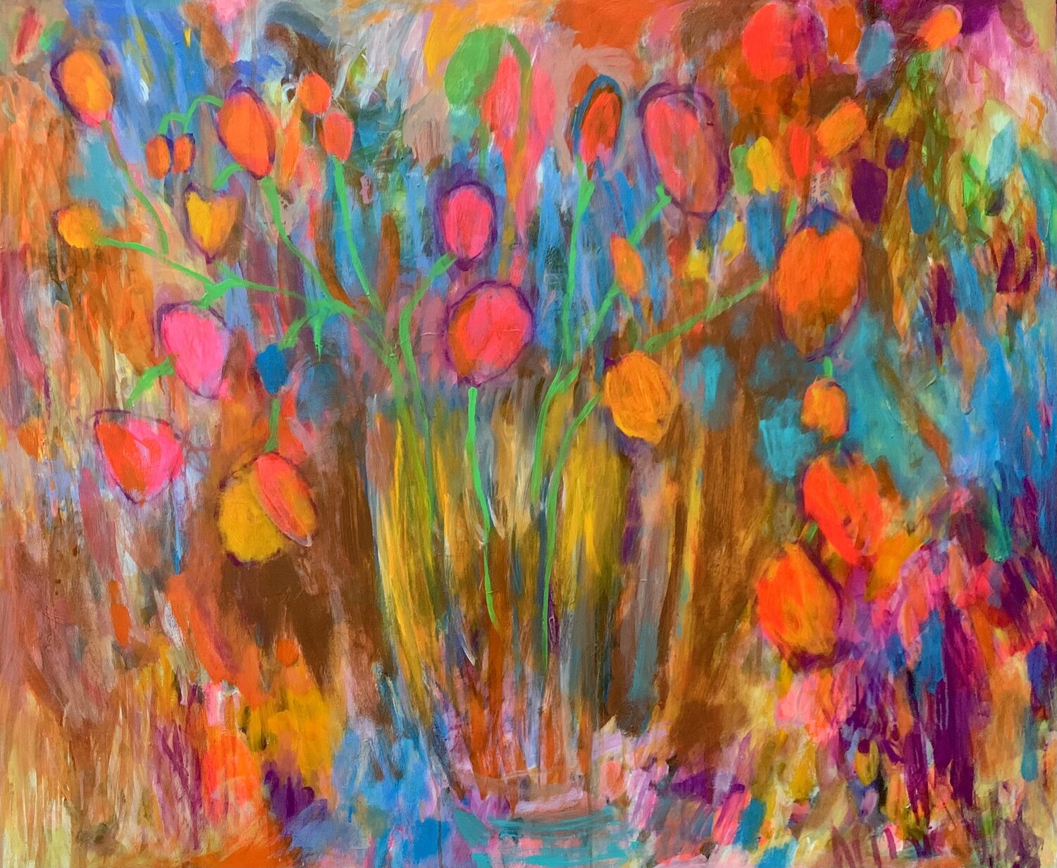 Glowing and shining flowers Anne Samson Original painting for sale