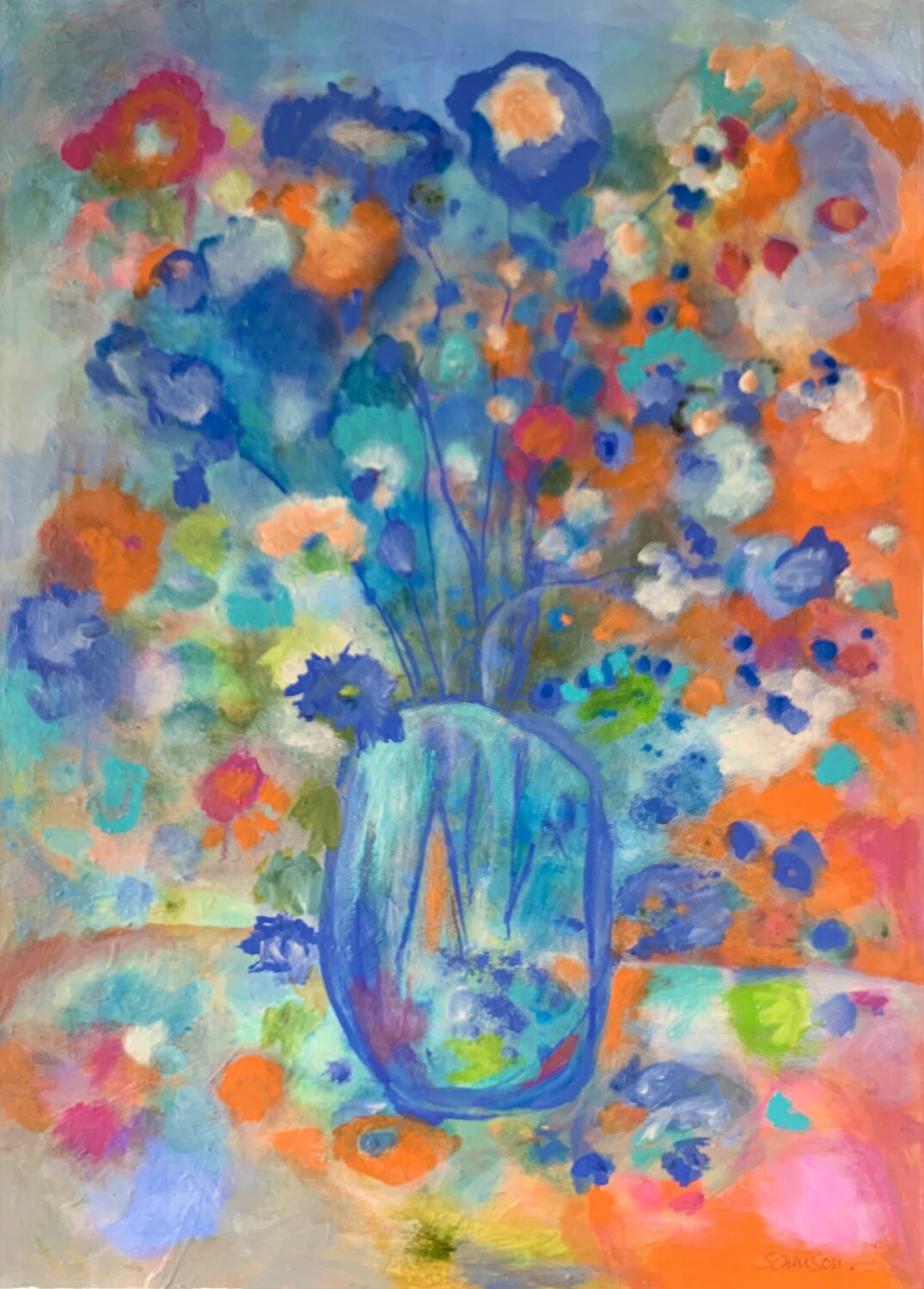 Blaue Blumen Anne Samson Original painting for sale
