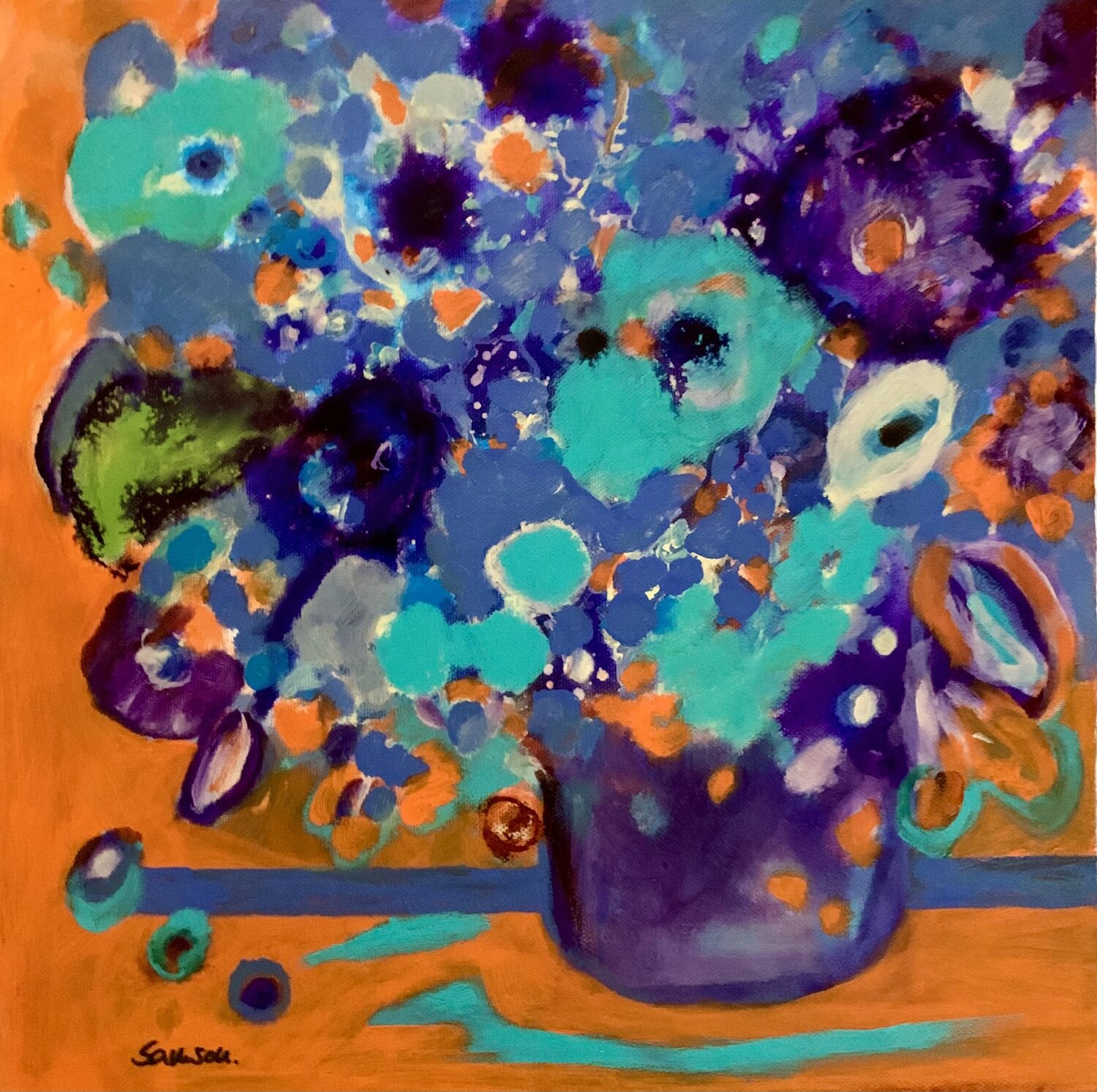 Knalliger Blumenstrauß Anne Samson Original painting for sale