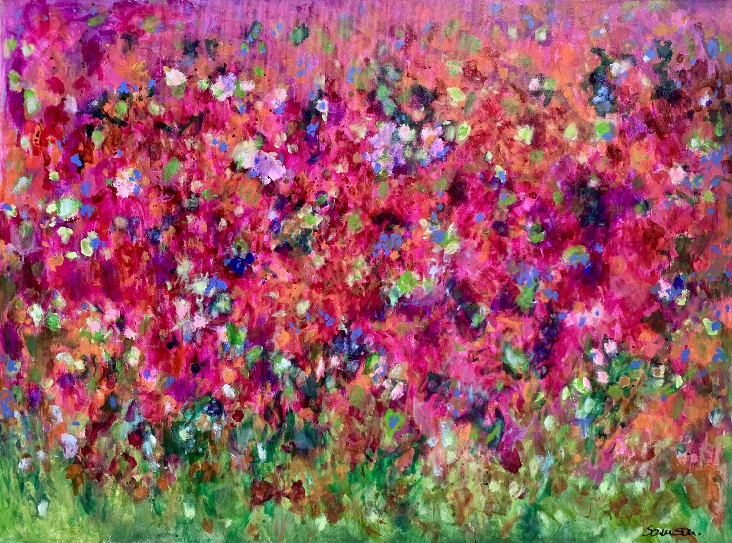 Red flowers Anne Samson Originalgemälde zu verkaufen