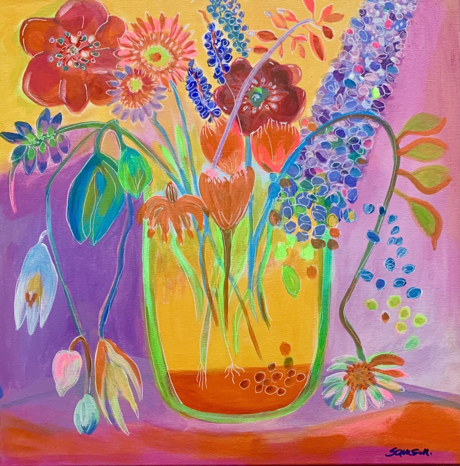 Flower Power Anne Samson Originalgemälde zu verkaufen